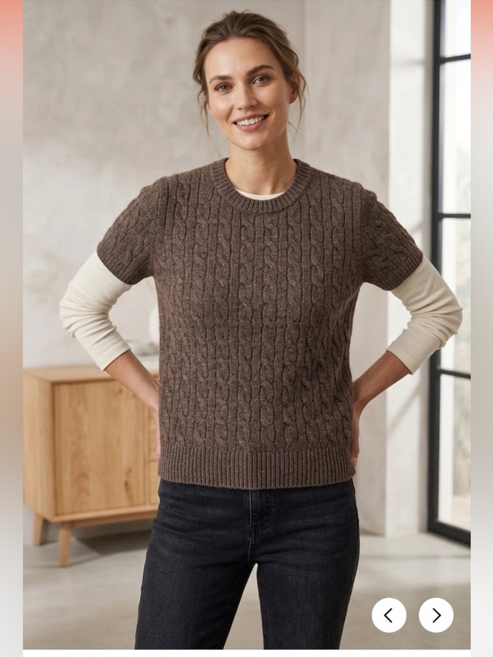 Short Sleeve Cable Knit Sweater